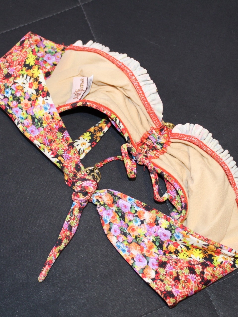 Luli Fama Bright Multicolor Floral Bandeau Bikini Top with Gold Charms - Picture 6 of 7